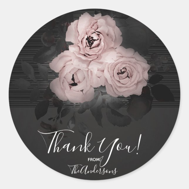 Sticker Rond Glam moderne rose et noir Floral Chic Favoriser (Devant)