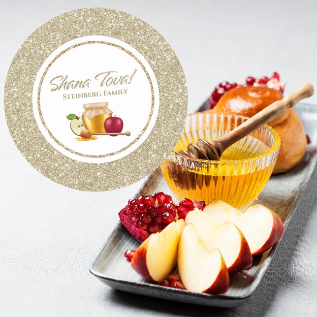 Sticker Rond Glam Parties scintillant blanche et or Juif Rosh H (Créateur téléchargé)