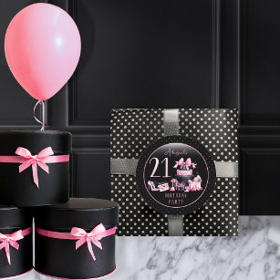 Sticker Rond Glam Pink Black Fashion 21ème anniversaire