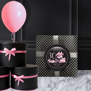 Sticker Rond Glam Pink Black Fashion 30th Birthday Party
