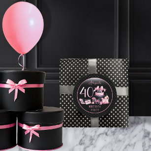 Sticker Rond Glam Pink Black Fashion 40th Birthday Party