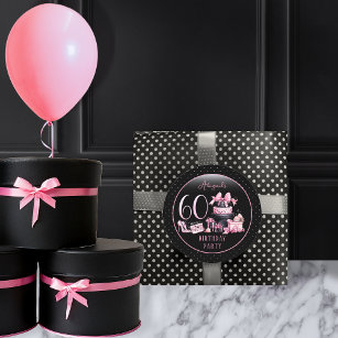 Sticker Rond Glam Pink Black Fashion 60th Birthday Party