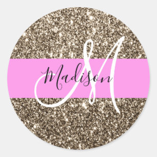 Sticker Rond Glam Pink Champagne Gold Parties scintillant Étinc