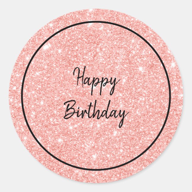 Sticker Rond Glam Pink Parties scintillant Joyeux anniversaire (Devant)
