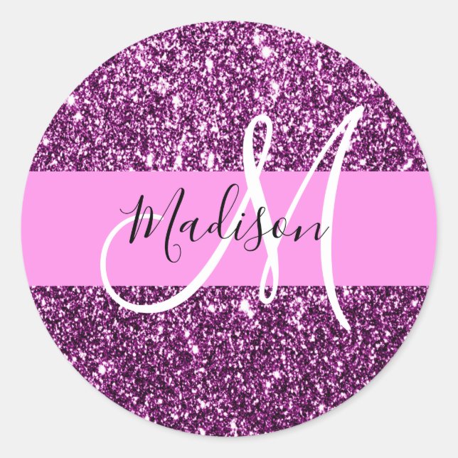 Sticker Rond Glam Pink & Purple Parties scintillant Sparkings N (Devant)