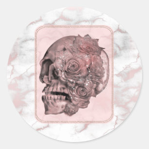 Sticker Rond Glam Rose Gold Crâne Marbre Rose Fête