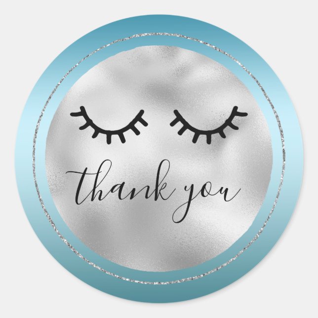 Sticker Rond Glam Silver Aqua Black Eyelashes Merci (Devant)