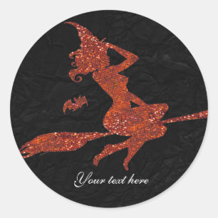 Sticker Rond Glam sorcière volant sur Broom Halloween Favoris