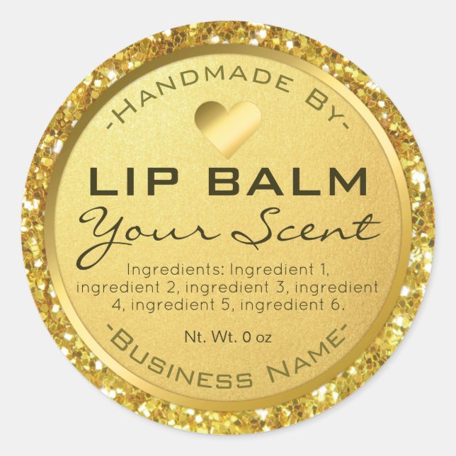 Sticker Rond Glam Sparkly Gold Parties scintillant Lip Balm (Devant)
