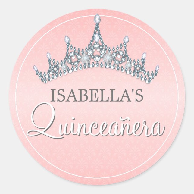 Sticker Rond Glam Tiara Quinceanera Célébration Invitation (Devant)