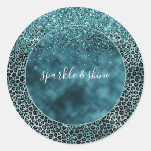 Sticker Rond Glam Turquoise Turquoise Blue Empreinte de léopard