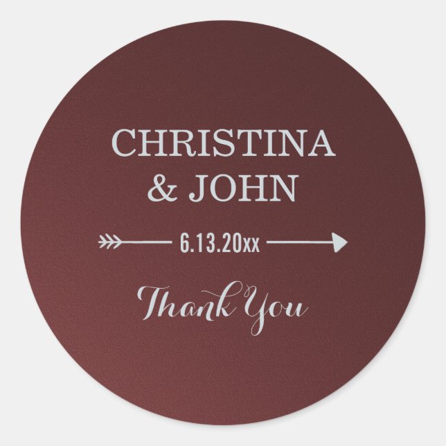 Sticker Rond Glam Upscale Marsala et Silver Mariage Merci (Devant)