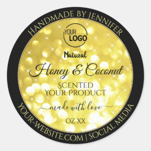 Sticker Rond Glamor Jaune Parties scintillant d'or Logo Étiquet