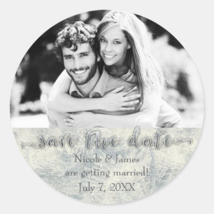 Sticker Rond Glamour Argenté Blanc Hiver Enregistrer La Date Ph