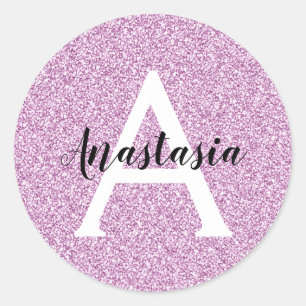 Sticker Rond Glamour Féminin Violet Paillettes Étincelles Monog