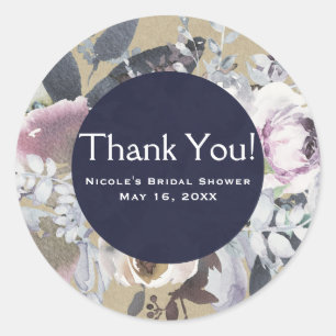 Sticker Rond Glamour Floral Rustique Bleu Kraft Favori de Maria