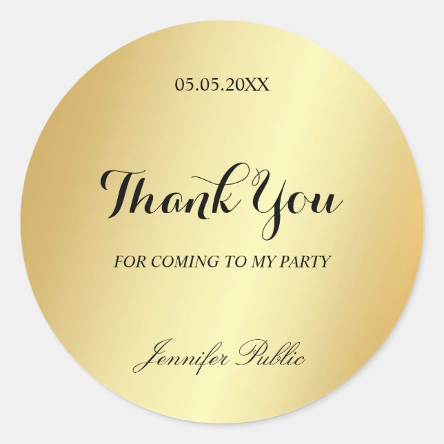 Sticker Rond Glamour Gold Template Merci Texte Manuscrit Main (Devant)