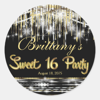 Sticker Rond Glamour Noir et Or Sweet 16