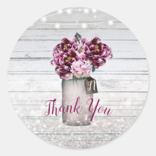 Sticker Rond Glamour rustique Bois & Fleurs de pot Mason Bourgo