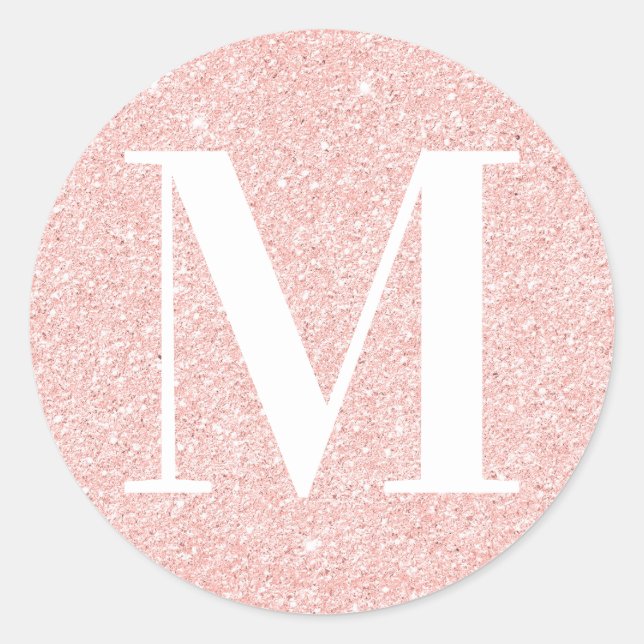 Sticker Rond Glamour Serif Moderne Monogrammé Paillettes Rose G (Devant)