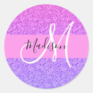 Sticker Rond Glamour Violet Rose Paillettes Brillant Dégradé Mo