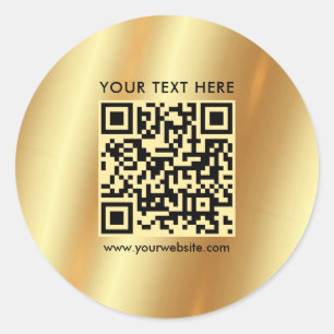Sticker Rond Glamour Votre Logo Texte Personnalisé Code QR Or