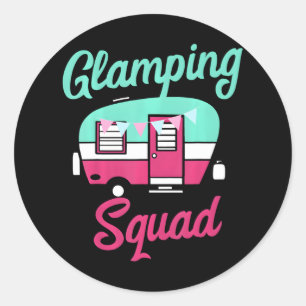 Sticker Rond Glamping Squad Cute Popup Camper Glamping