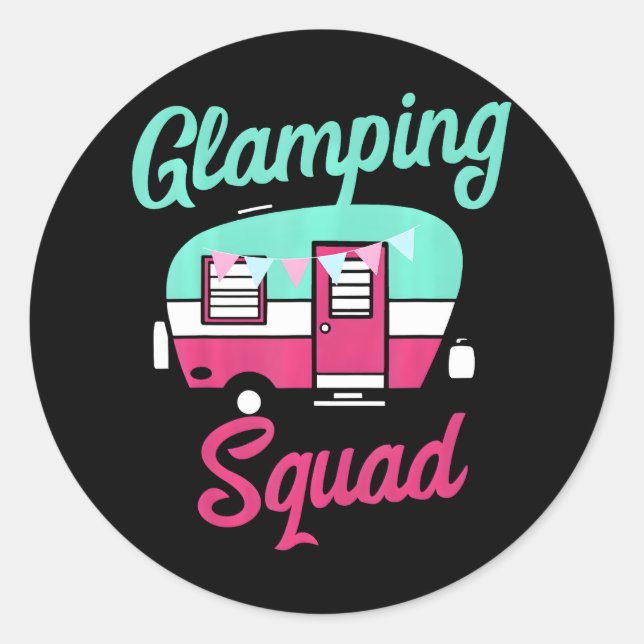 Sticker Rond Glamping Squad Cute Popup Camper Glamping (Devant)