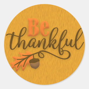 Sticker Rond Gland de chêne marron et feuille orange de Thanksg