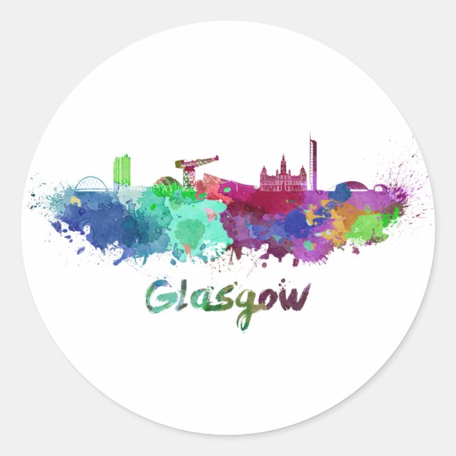 Sticker Rond Glasgow skyline in watercolor (Devant)