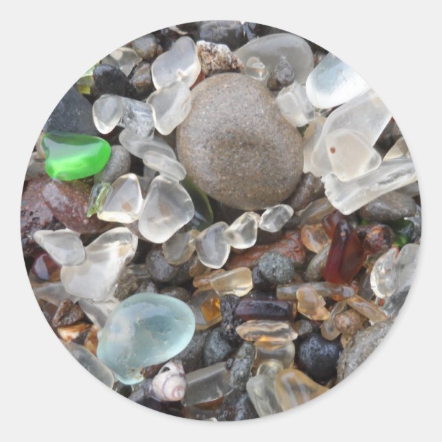 Sticker Rond Glass Beach - Fort Bragg, CA (Devant)