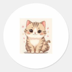 Sticker Rond Gleeful Chat : Sweet Kawaii Kitten Art pour n'impo