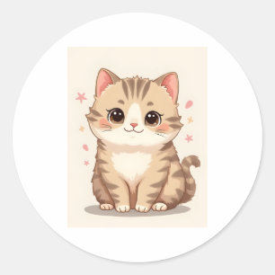 Sticker Rond Gleeful Chat : Sweet Kawaii Kitten Art pour n'impo