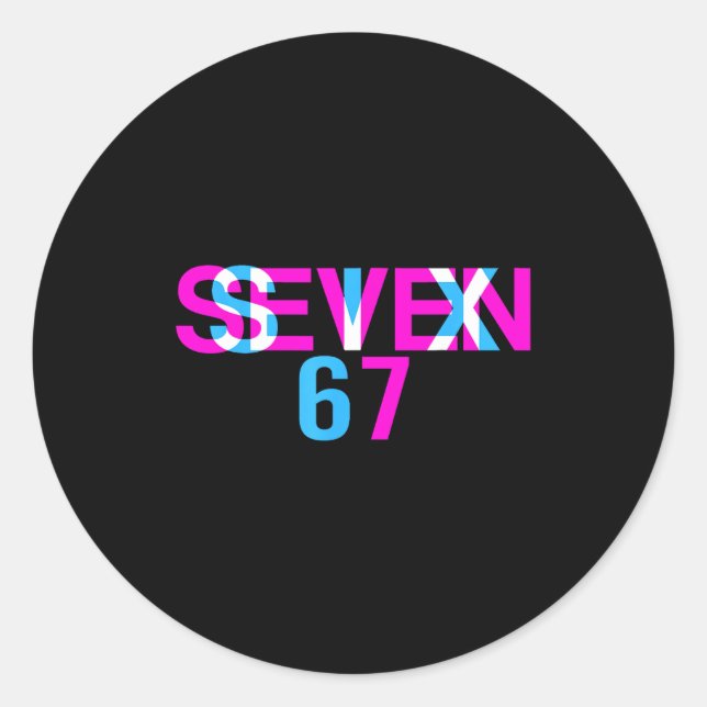 Sticker Rond Glitch Optical Illusion Funny Six Seven 67 Meme Ge (Devant)