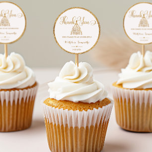 Sticker Rond Gliter d'or Princesse Baby shower fille Merci