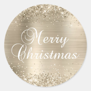 Sticker Rond Gliterie Champagne Foil Joyeux Noël