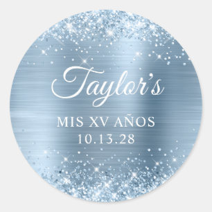 Sticker Rond Glitter Bleu clair huile Mis XV Anos