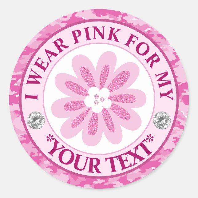 Sticker Rond Glitter Flower Breast Cancer Awareness Design (Devant)
