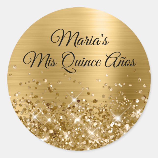 Sticker Rond Glitter Gold Foil Mis Quince Años (Devant)