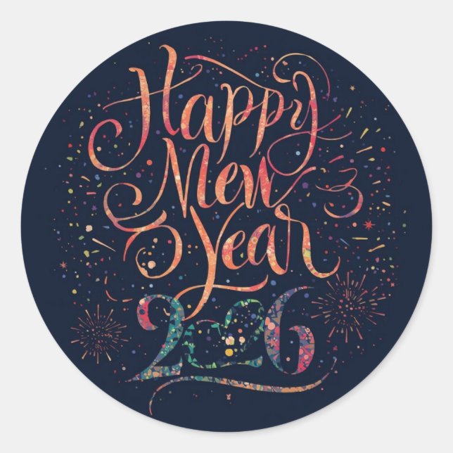 Sticker Rond  Glitter Happy New Year 2026 (Devant)