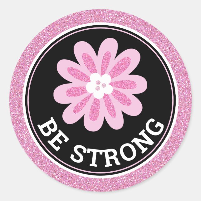 Sticker Rond Glitter Pink Flower Breast Cancer Awareness Design (Devant)