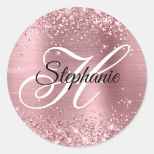Sticker Rond Glitter Pink Foil Fancy Monogramme