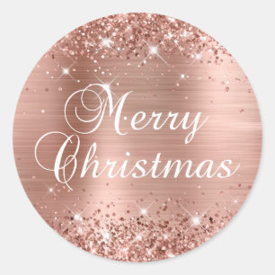 Sticker Rond Glitter Rose Gold Foil Joyeux Noël