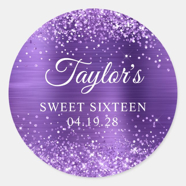 Sticker Rond Glitterie Améthyste Sweet sixteen à huile violet (Devant)