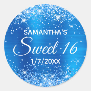 Sticker Rond Glitterie Bleu brillant Foil Sweet 16