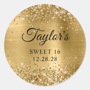 Sticker Rond Glitterie Gold Foil Sweet 16