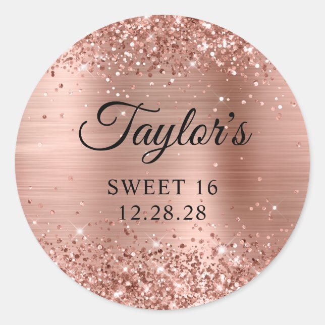Sticker Rond Glitterie Gold Foil Sweet 16 (Devant)