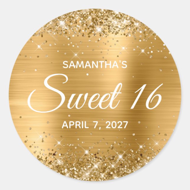 Sticker Rond Glitterie Gold Foil Sweet 16 (Devant)