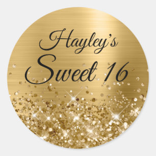 Sticker Rond Glitterie Gold Foil Sweet 16