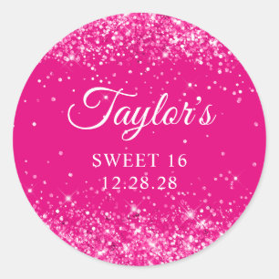 Sticker Rond Glitterie Hot Rose Sweet 16